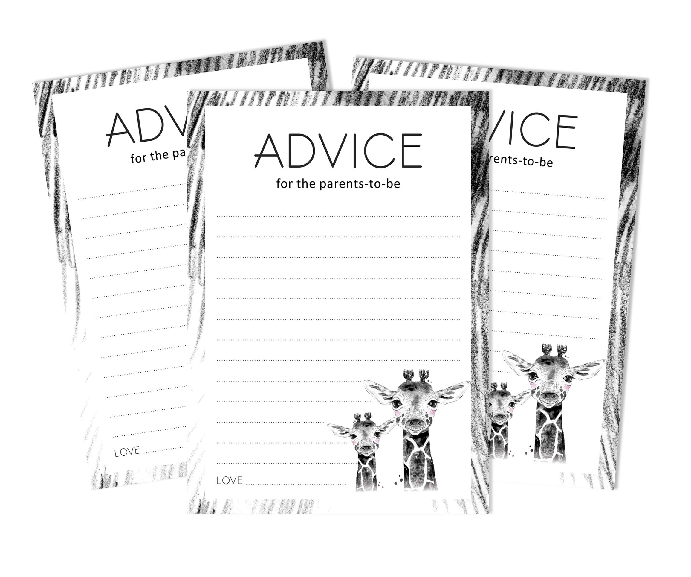 Inkdotpot 50 Advice Cards New Parents For Baby Shower Game Party Supplies Giraffe Jungle Animals Advice For New Mom & Dad