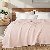 Exclusivo Mezcla 100% Cotton Waffle Weave Blanket Queen Size, Soft, Lightweight and Breathable Muslin Gauze Blanket for Bed, All Season, 90"x90", Pink