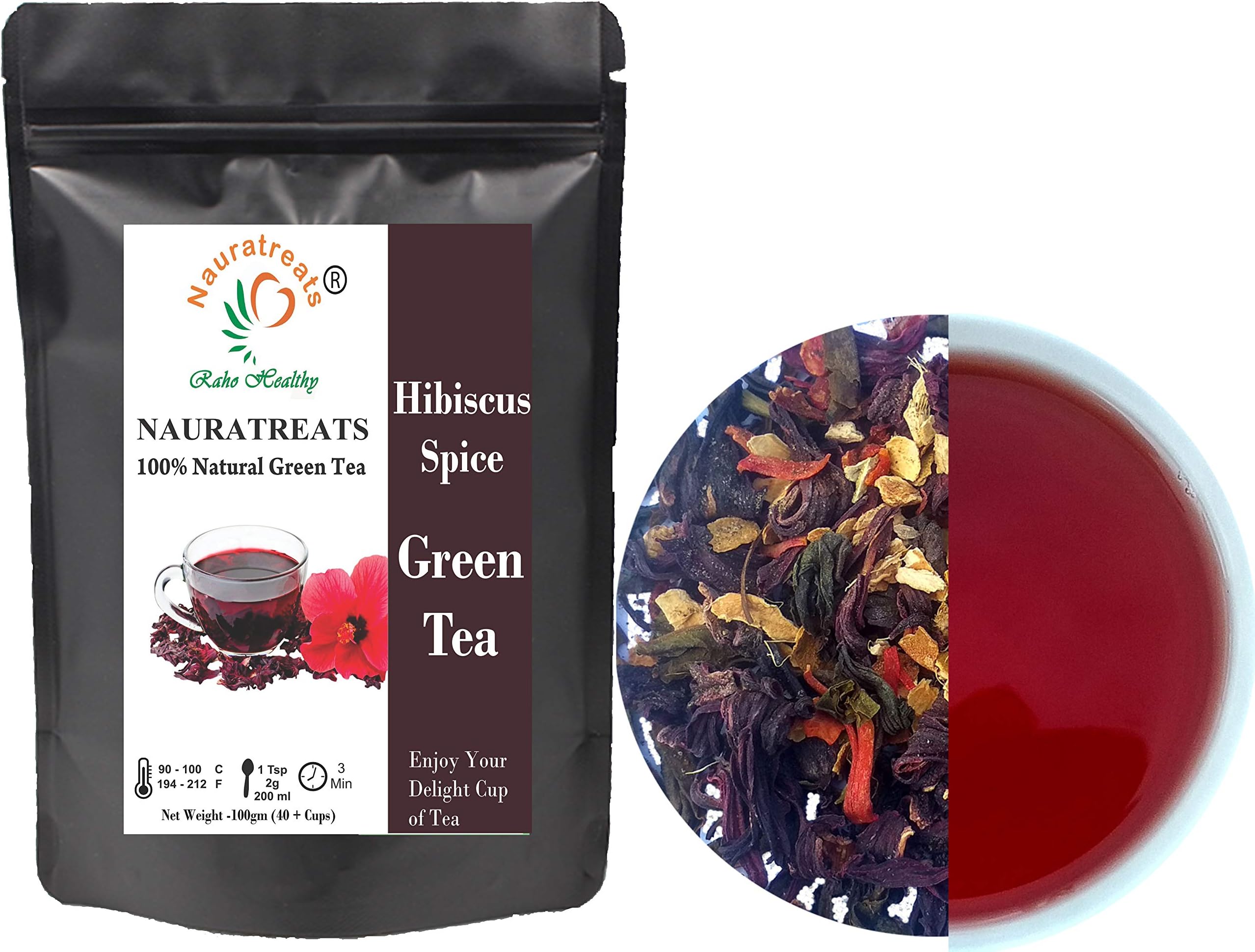 Nauratreats Raho Healthy Hibiscus Green Tea 100gm(40+Cups) Spice HerbalDelicious Taste Loose Leaf Green Tea for Weight Loss