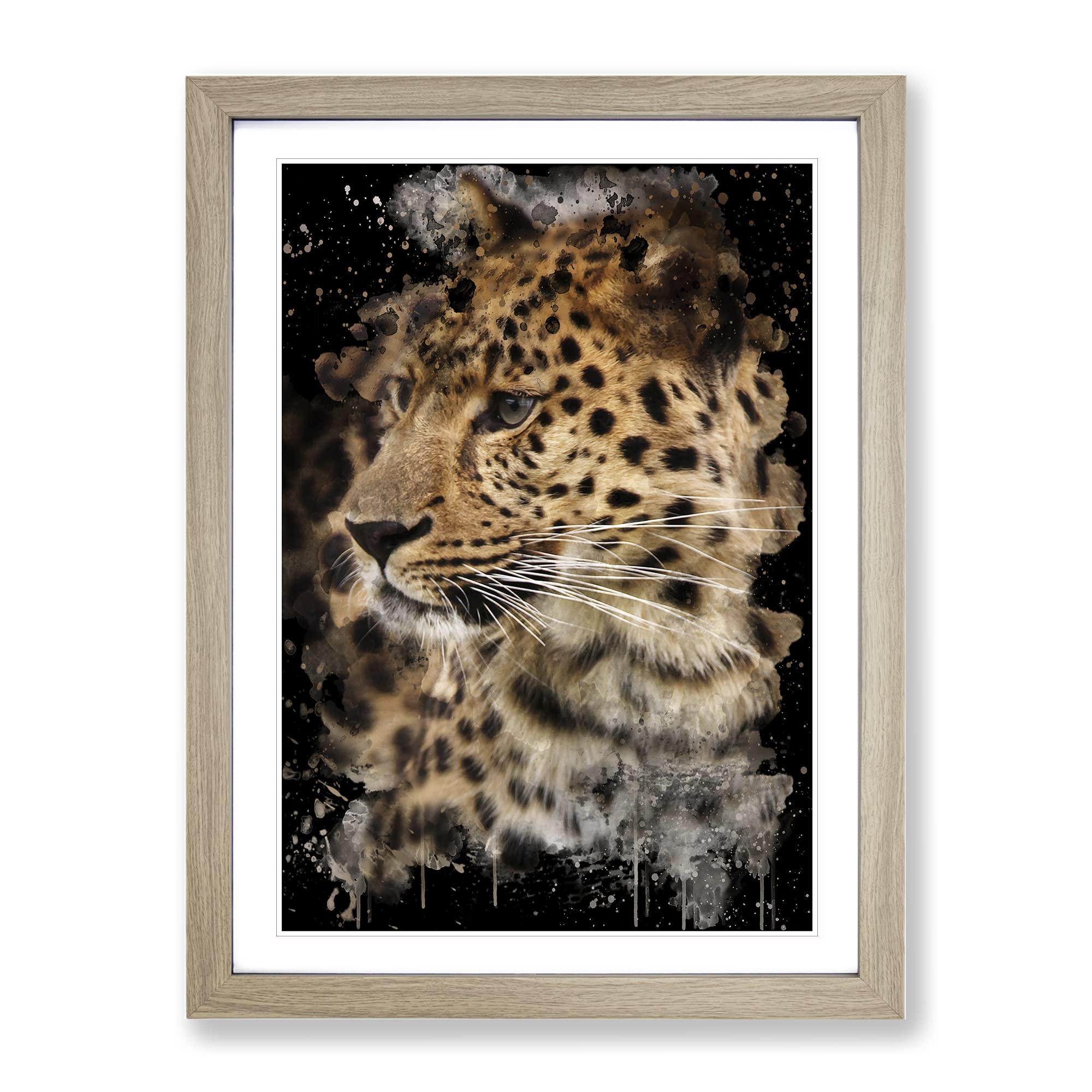 Lemodern Opard On Alert Modern Cb Framed Wall Art Print, Ready to Hang Picture for Living Room Bedroom Home Office Décor, Oak A3 (34 x 46 cm)