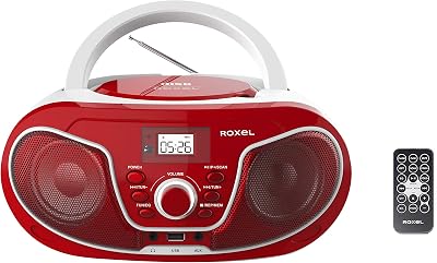 Roxel RCD-S70BT Portable Boombox CD Player with Remote Red