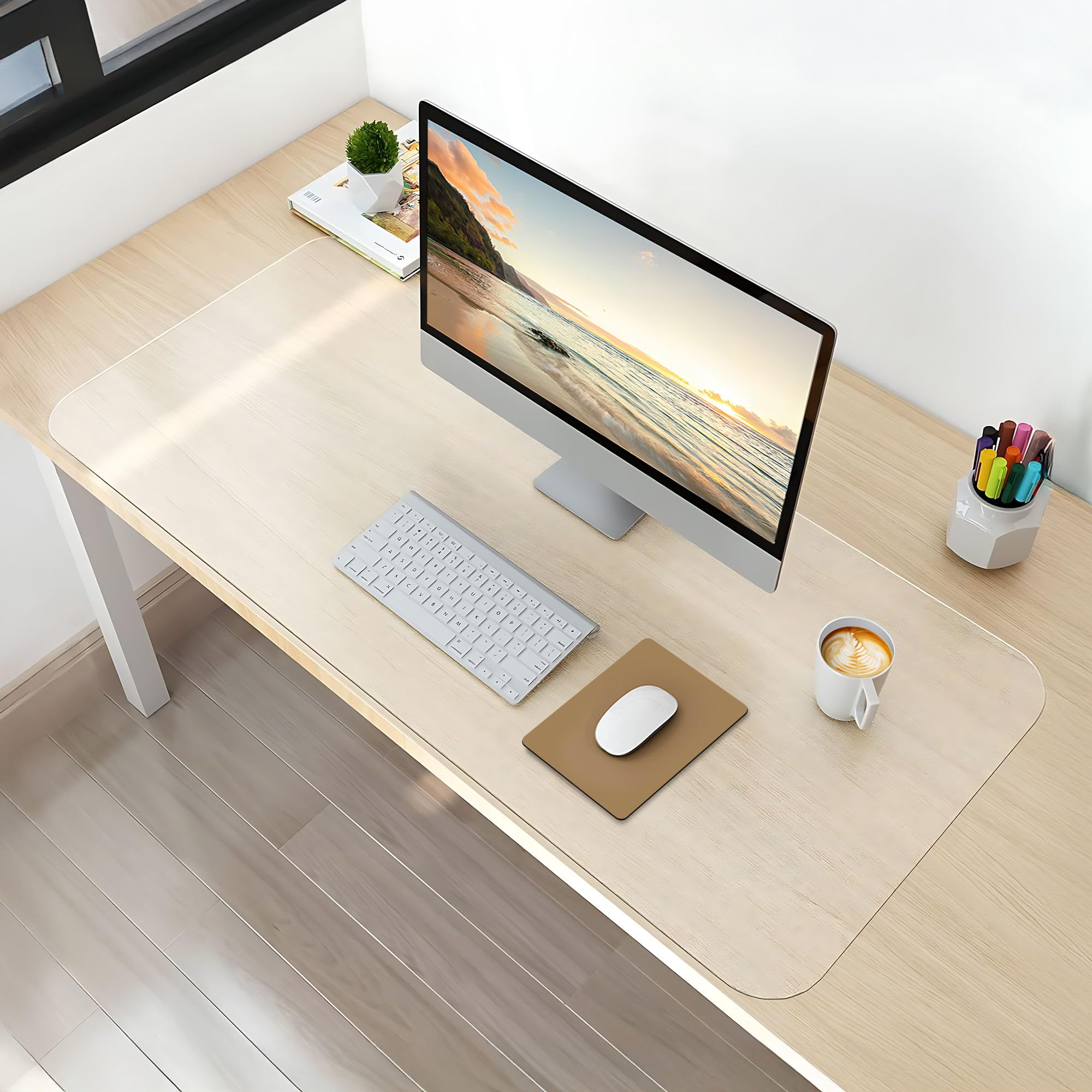 NATRKE Clear Desk Mat, Non-Slip PVC Desk Pad Protector Mat with Round Edge, Transparent Computer Desktop Mat Heat Resistant & Waterproof Writing Pad Table Cover for Home Office (Frosted 60x40cm)