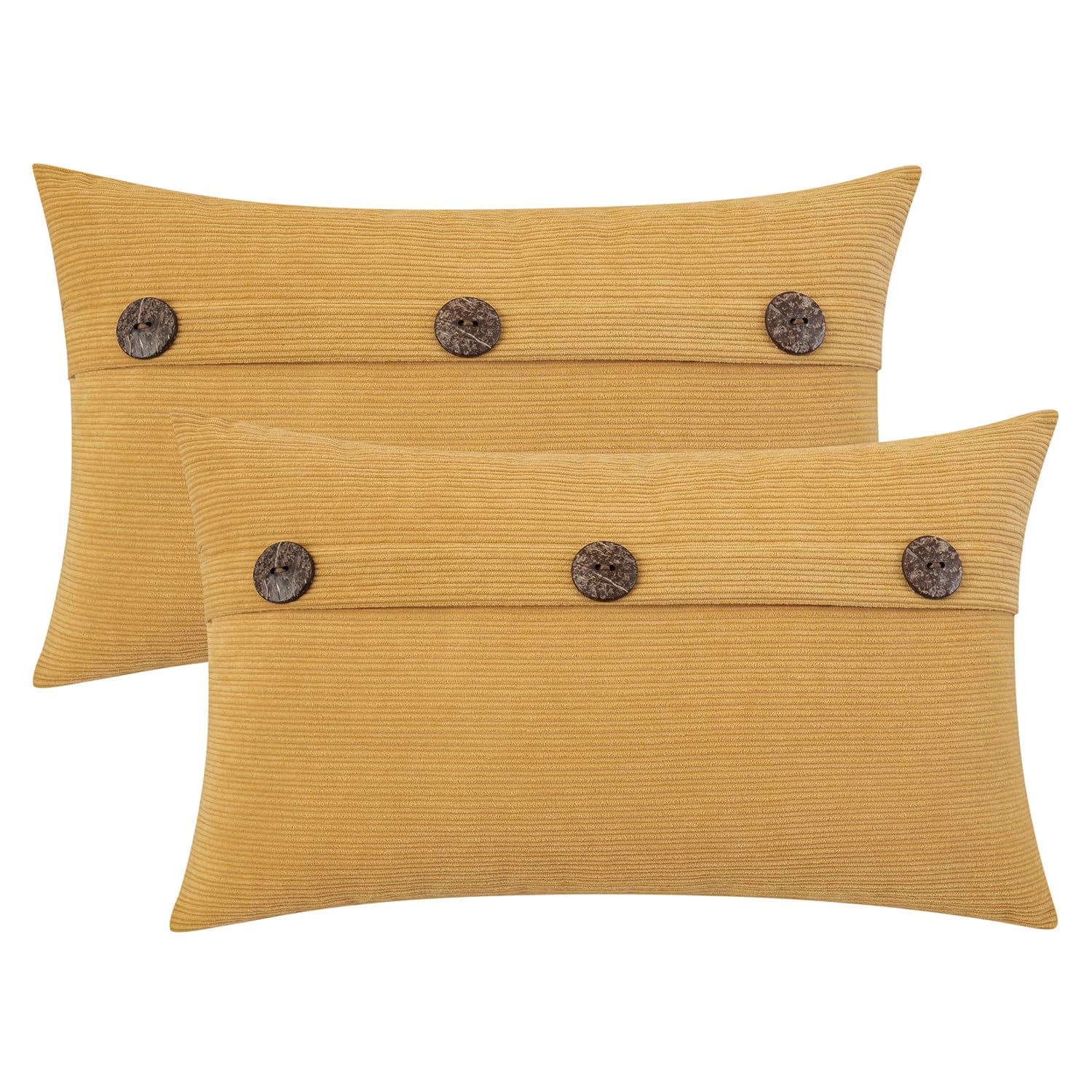 Photo 1 of HWY 50 Mustard Yellow Chenille Throw Pillow Covers 12x20 Inch with Triple Buttons, Soft Farmhouse Accent Decorative Cushion Cases for Couch Sofa Living Room Pack of 2 Rectangle
