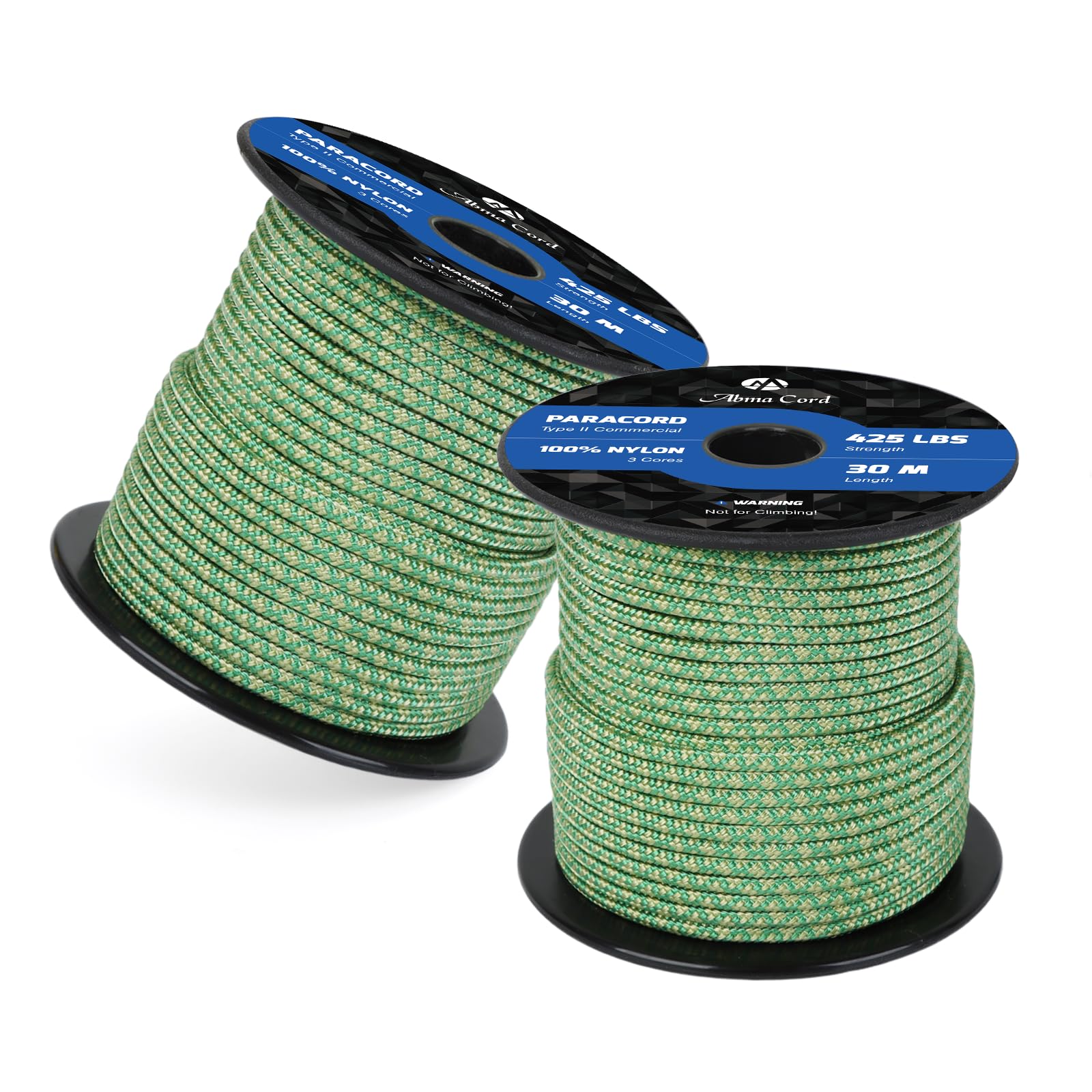 Abma Cord Paracord 425 lbs 3mm 100% Nylon 30M - Kelly Green & Holy Guacamole