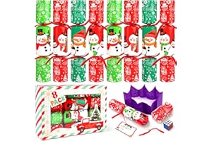 SURCVIO 8 Pack Non-Snap Christmas Table Party Favors with Party Hats Joke Little Gifts for Kids Adults, Christmas Snowman Design, Xmas Seasonal Holiday Dinner Traditions Supplies