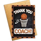 Podagree Thank You Coach Card, Basketball Appreciation Greeting Card with Hoop and Ball Design, Sports Coach Thank You Note, Blank Inside – 8x5.3 Inch With Envelope