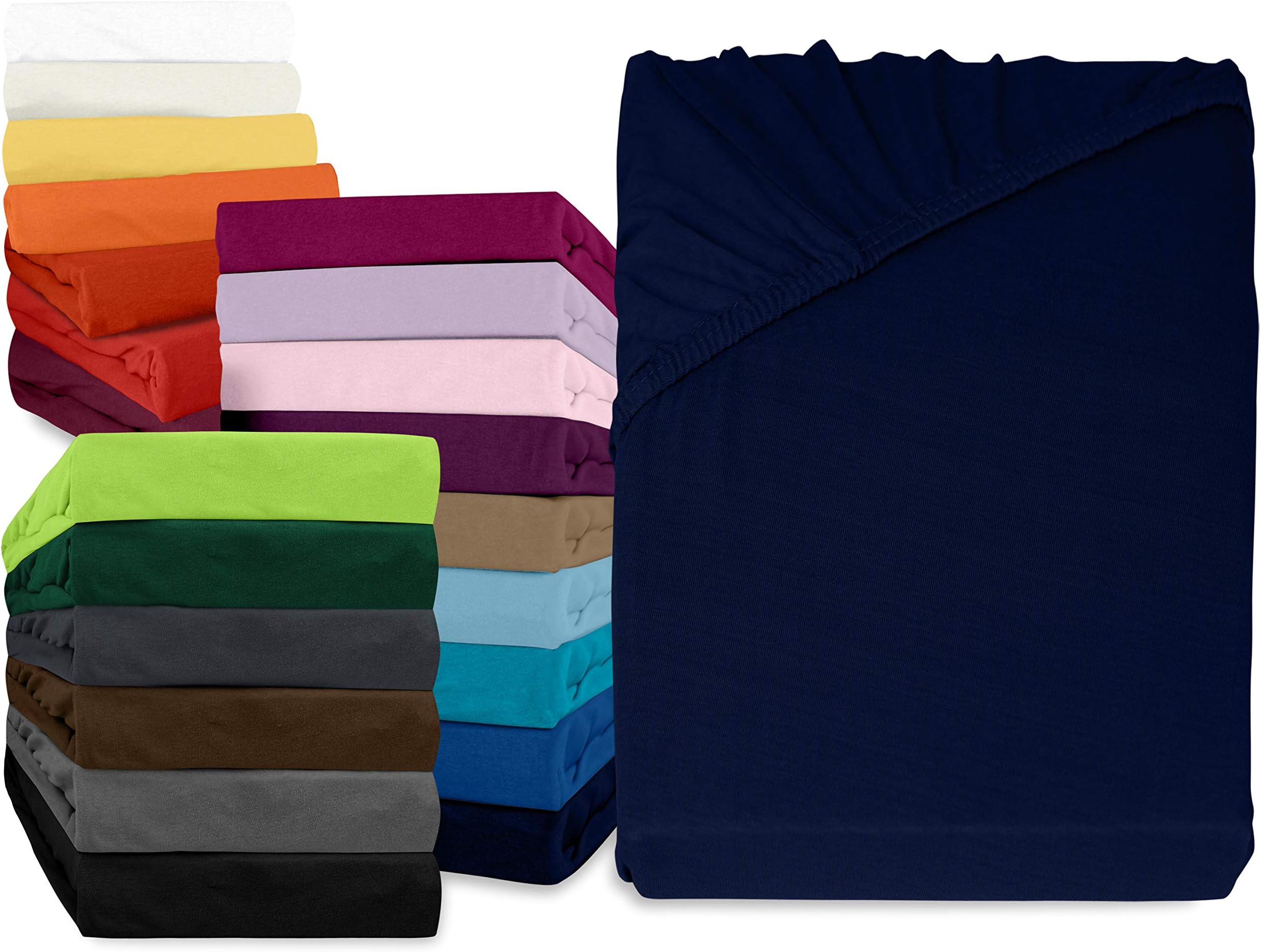 Classic Jersey Fitted Sheet Available In 22 Colours and 6 Sizes – 100% Cotton, navy blue, 140-160 x 200 cm