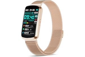 JYUAJOI Health Fitness Tracker, Smart Watch with 24/7 Heart Rate and Blood Pressure Monitor, Activity Tracker with Blood Oxygen, 120 Sport Mode Waterproof Sleep Tracker for Women Men (Pink Gold)