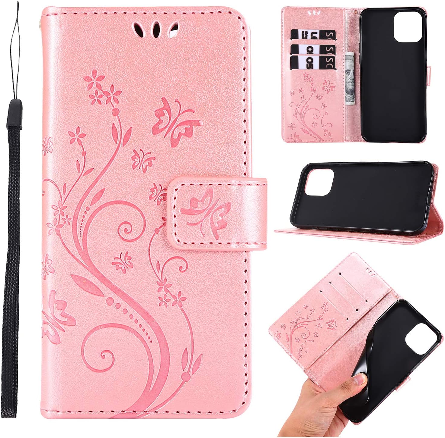 Topfunny Cases Compatible With Iphone 12 Pro Max Wallet Case Card Holder For Women Embossed Butterfly Flower Pu Leather Kickstand Flip Cover Compatible With Apple Iphone 12 Pro Max 6 7 Rose Gold Amazon Com