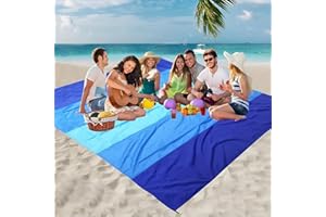 Beach Blanket Waterproof and Sandproof,Large Lightweight Beach Mat 83"×79" inche for 5-8 Adults with Corner Pockets & Stakes,