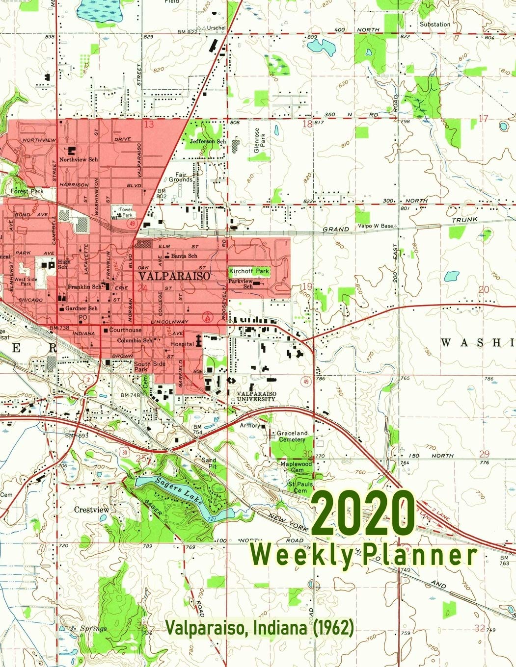 Map Of Valparaiso Indiana Amazon.com: 2020 Weekly Planner: Valparaiso, Indiana (1962): Vintage Topo  Map Cover: 9781691725199: Handy Books, Noon Sun: Books