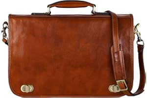 Time Resistance Leather Briefcase for Men - Italian Full Grain Leather Laptop Bag - Messenger Bag - Gift Box Included