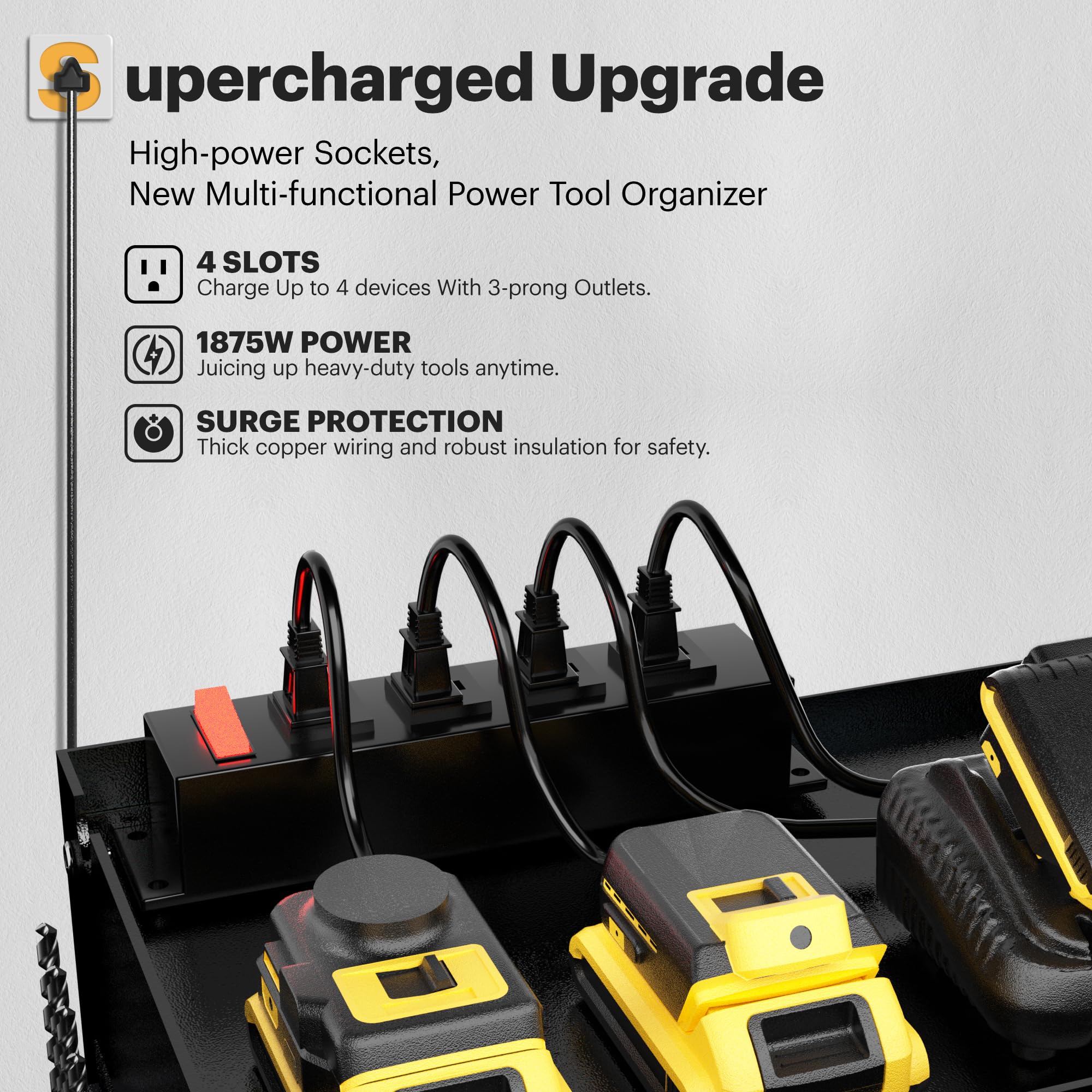 Condition photo showing New/Like New for spampur power tool organizer wall mount with charging station,garage metal cabinet 15 min quick asse