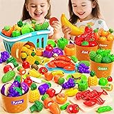 Toddler Toys Play Food Set, Learning Toy Cutting Food with Color Sorting Basket, Pretend Play Kitchen for Toddler 1-3 Prescho