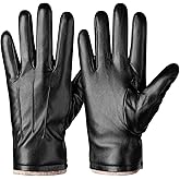 Alepo Winter PU Leather Gloves For Men, Warm Thermal Touchscreen Texting Typing Dress Driving Motorcycle Gloves Wool Lining