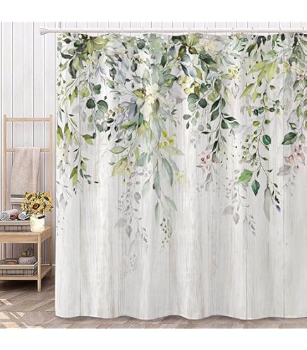 Ttincceer Cortina De Ducha De Hojas Azules, Cortina De Baño Con Diseño De Plantas Modernas, Juego De Cortina De Ducha Botánica Natural Minimalista Con 12 Ganchos Para Baño, 72 Pulgadas De