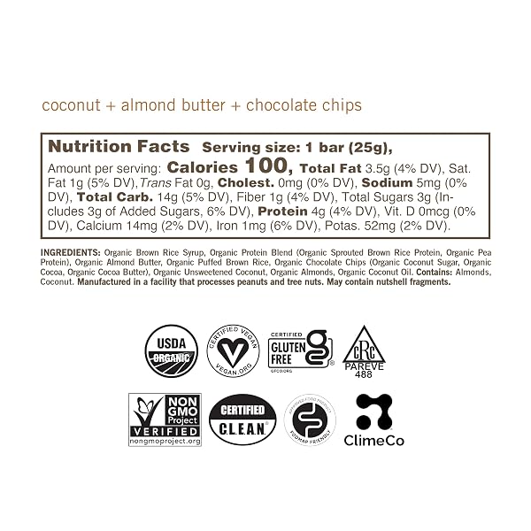 GOMACRO MACROBAR MINI ORGANIC VEGAN SNACK BARS – COCONUT + ALMOND BUTTER + CHOCOLATE CHIPS (0.90 OUNCE, 24 COUNT)