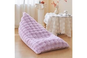 LIFEREVO Faux Rabbit Fur Stuffed Animal Bean Bag Storage (No Filler), Soft Waffle Bubble Beanbag Chair Cover for Cushion Home Decor, Furry Floor Lounger Plush Toys Organizer for Kids Girls, Lavender