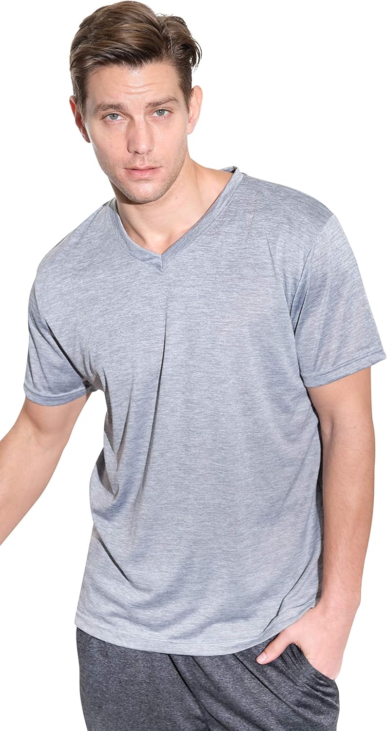 5 Pack: Men’s V-Neck Dry-Fit Moisture Wicking Active Athletic Tech Performance T-Shirt: Clothing