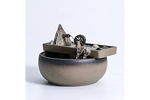 ANDADY Ceramic Tabletop Fountain for Indoor Home Decoration Table Desk Office Patio (Brown)