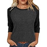 Heymiss Womens Sweaters 3/4 Sleeve Shirts Lightweight Loose Casual Blouses Color Block Tunic Tops