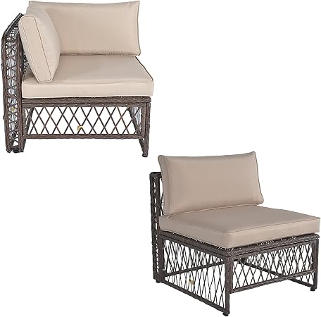 Amazon Com Gojooasis Outdoor Patio Pe Wicker Rattan Sofa Sectional Furniture Conversation Set With Cushion And Pillow Steel Frame Brown Provence Series Right Corner Armless Sofa Garden Outdoor