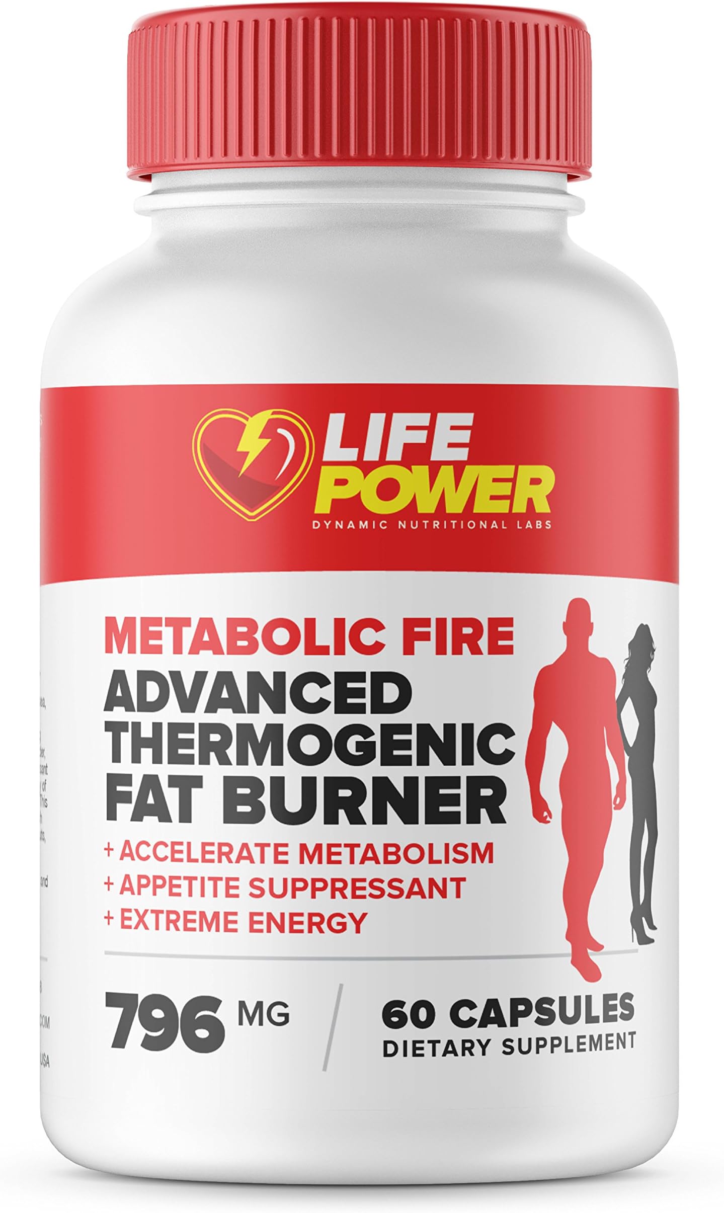 METABOLIC FIRE- Thermogenic Fat Burners for Women & Men. Best Pre Workout to Boost Metabolism, Increase Energy- Suppress Appetite with Green Tea, Chromium, Caffeine. 60 Caps by Life Power Labs USA.