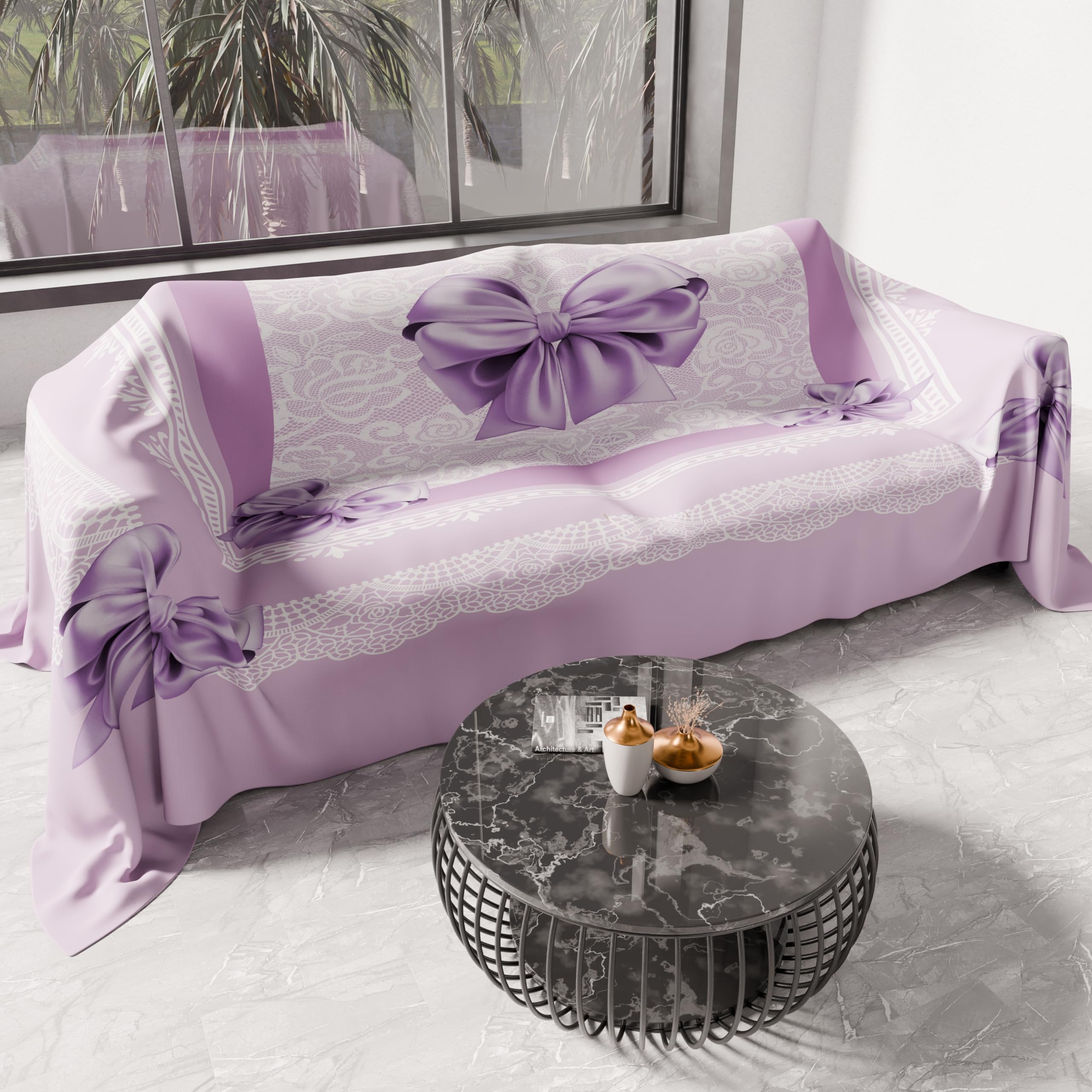 PETTI Artigiani Italiani - Microfibre Sofa Cover 220 x 270 cm, Lilac Bow Design | Multipurpose for Sofas, Bedspreads and Table Covers | Washable Protective Cover — image 1