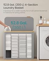 SONGMICS 200 L Laundry Basket with Lid 4-Section Large Collapsible Dove Grey view 3