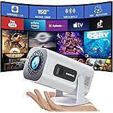 Mini Projector with WiFi and Bluetooth, 180°Adjustable Stand Smart Projector, 150" Portable Projector with Android TV 11.0, 2