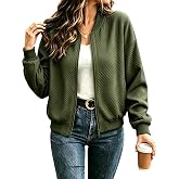 Halife Womens Bomber Jacket Lightweight Zip Up Fall Jackets with Pockets | Soft Lightweight Textured, Long Sleeve Loose Fit Sweatshirt Jacket, Casual Fall Outfits, Cozy Winter Coats Outerwear