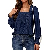 Neineiwu Womens Long Sleeve T Shirts Square Neck Casual Trendy Dressy Tunic Tops