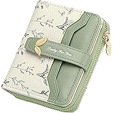 GAEKEAO Small Wallets Woman RFID Blocking Vegan Leather Bifold Floral Ladies Purse Card Holder with Zipper Pocket ID Window