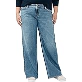 Silver Jeans Co. Womens Plus Size Suki Mid Rise Curvy Fit Wide Leg Jeans