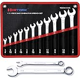 Hitork 11 Piece Combination Wrench Set with Roll Pouch, SAE Sizes (1/4" - 7/8"), Drop Forged Cr-V Steel, Chrome Plated Mirror Finish, 12 Point Box End, 15° Offset, Exceeds ANSI Standards