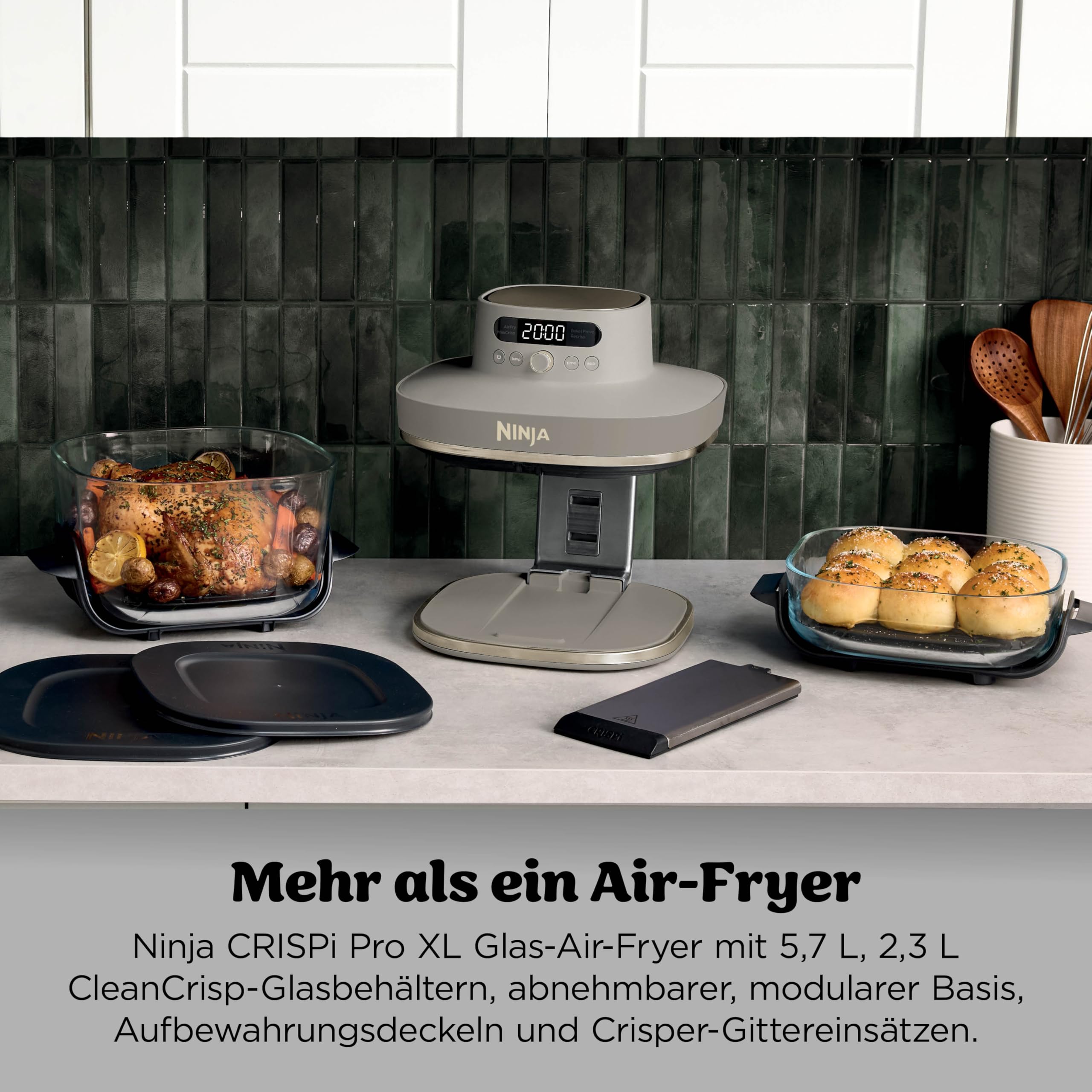 Ninja CRISPi PRO XL Glas-Heißluftfritteuse (Air-Fryer), 5 voreingestellte Zubereitungsfunktionen, inkl. CleanCrisp-Glasbehälter (5,7 l und 2,3 l) und Aufbewahrungsdeckel, Stone Gold AS090EUSD 4