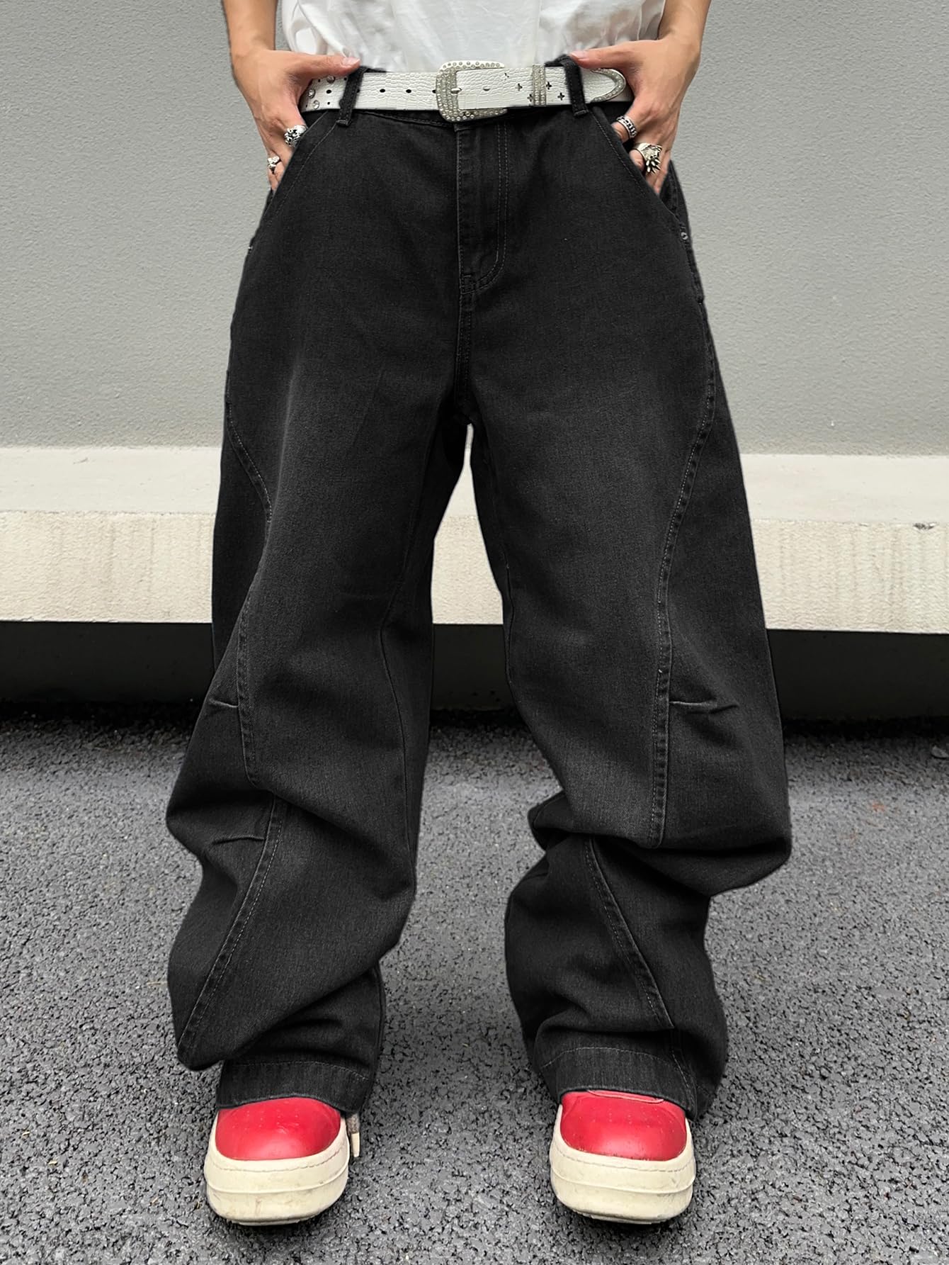 DFGIGT Men's Irregular Sutures Y2k Hip Hop Baggy Jeans Wide Leg Denim Pants Casual Loose Fit Trousers Streetwear