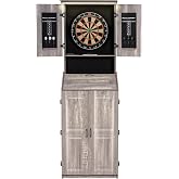 Accudart Dartboard Cabinet Set with LED Lighting &ndash; Premium Brazilian Sisal Board, Staple‑Free Razor Wire, Weathered Grey Cabinet, Built‑in Storage, Dual Chalkboards &ndash; Includes Steel‑Tip Darts