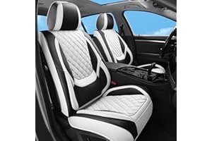 Sxikin Car Seat Covers Full Set, Luxury Leather Waterproof Non-Slip Seat Protector Universal Fit for Most Cars SUVs Trucks Pick-ups,White and Black Car Accessories Interior(Full Set White)