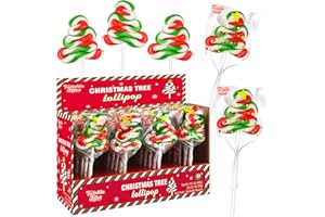 TWINKLE BITES 20 Pack Christmas Tree Lollipops - Individually Wrapped Large Christmas Holiday Themed Tree Suckers - Colorful Red & Green Designs & Delicious Tutti Frutti Flavor -Bulk Candy Use For Stocking Stuffers, Party Favor, Classroom & Office Treats, Candy Jar Fillers