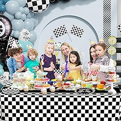WNINK 2 Pack Race Car Table Cloth Black and White