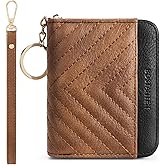 BOSTANTEN Credit Card Holder Wallet RFID Blocking Leather Small Wallet for Women Zipper Keychain Wallet with Wristlet Brown＆Black