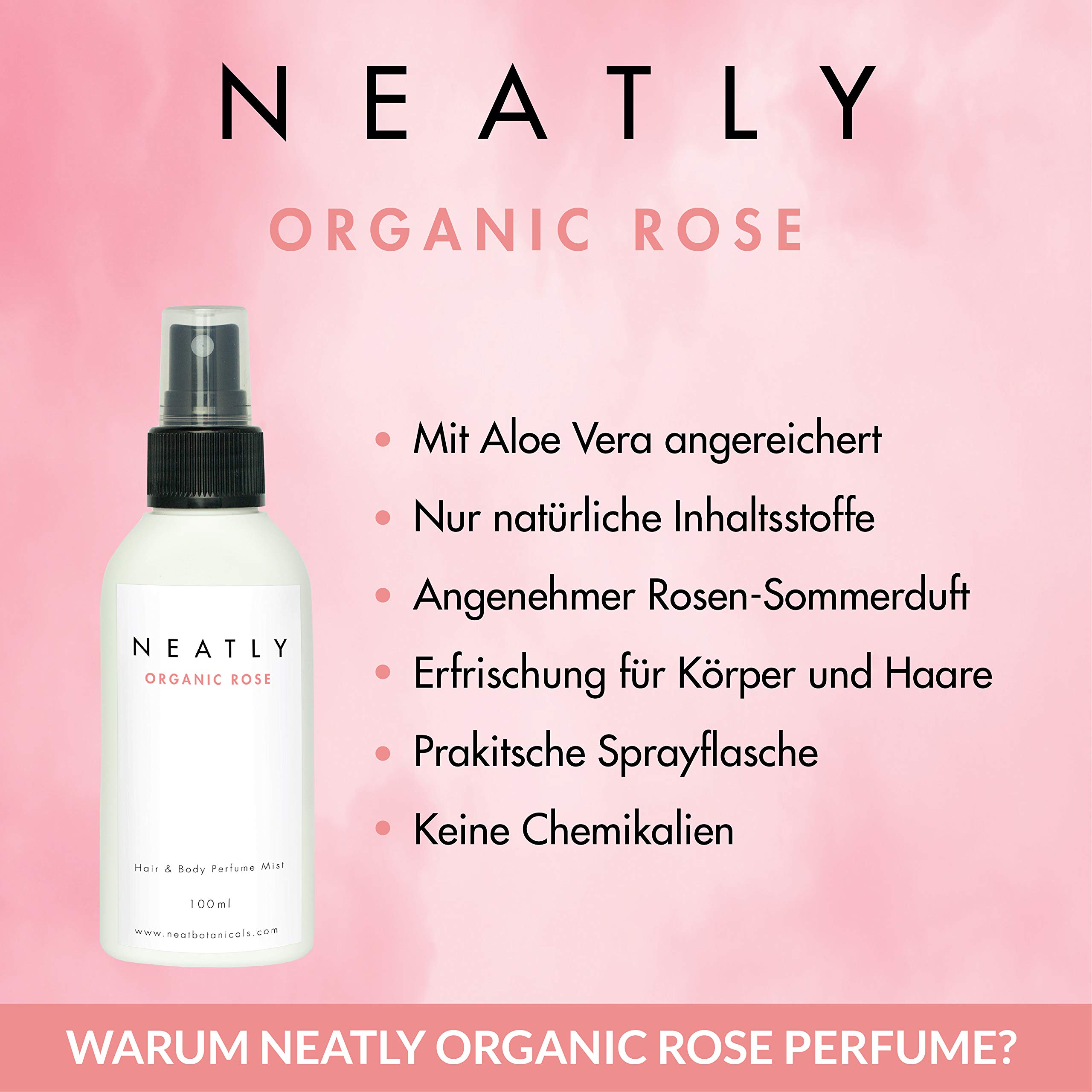 Rose Perfume for women by Neatly Hair & Body Perfume Rose | Perfumes for women | Fragrance with rose essential oil 100ml | Odour remover spray