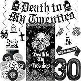 Vlipoeasn Death to My 20s Decorations for Her or Him, Death to My Twenties Backdrop, Banner, Sash, Cake Topper and Balloons for 30th Birthday Decorations, Dirty 30 Year Old Birthday Party Supplies
