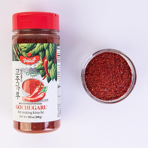 DELIEF RED PEPPER CHILLI POWDER – 100% GOCHUGARU FLAKES, AUTHENTIC MEDIUM GRIND FOR KIMCHI & SPICY DISHES, 7.05OZ (200G) 1 PACK