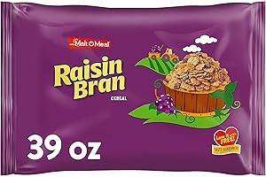 Malt-O-Meal Raisin Bran Cereal, Wheat Flakes and Raisins Breakfast Cereal, Large Cereal for Family, 39 OZ Resealable Cereal Bag