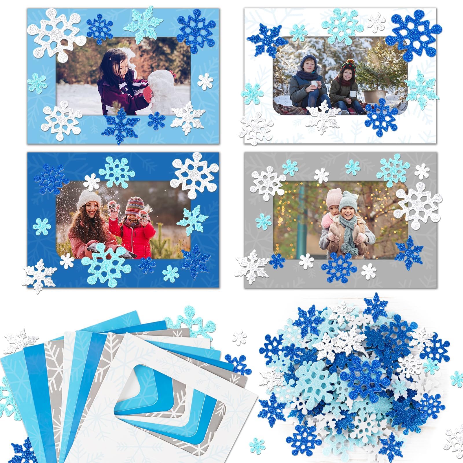 Photo 1 of 28 Packs Winter Picture Frame Craft Kits for Kids, Christmas Holiday DIY Photo Frame Crafts Snowflake Hanging Ornaments for Xmas Tree Winter Holiday Art Party Favor Home Classroom Game Activities