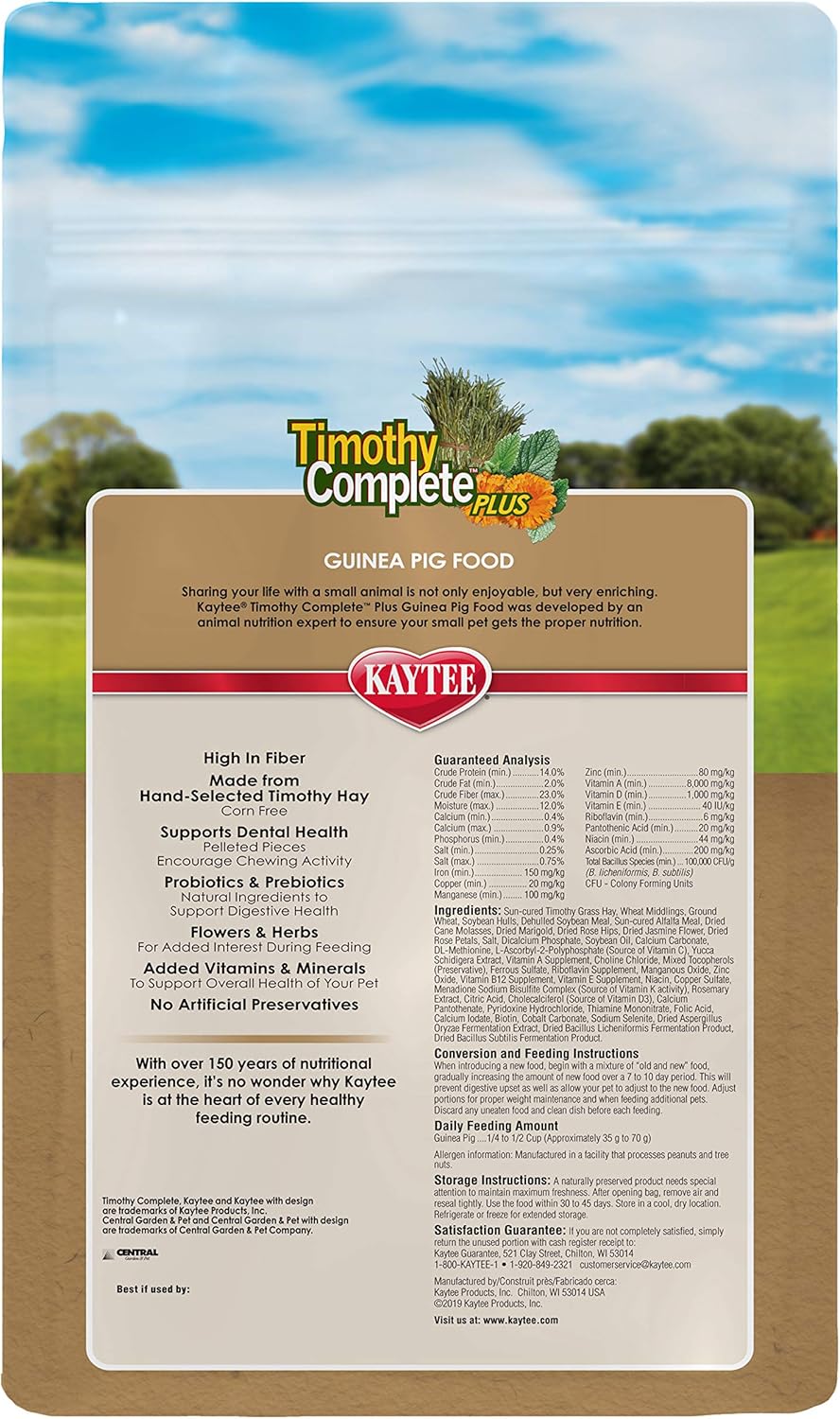 Kaytee Timothy Hay Complete Plus Flowers And Herbs Guinea Pig Food, 5Lb Bag : Pet Food : Pet Supplies