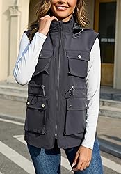 PESION Womens Packable Utility Vest Drawstring