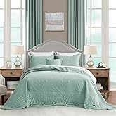 DaisyHuang Oversized Bedspread - King Size Bedding Cover - Modern & Contemporary Coverlet Set, Real Stitching, Reversible, Lightweight, 5 Piece, Seaglass